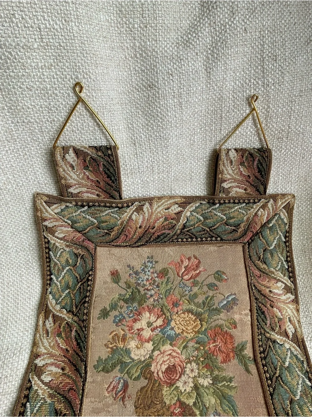 Belgium Tapestry Needlepoint 'Point de Rose' Floral Scene Wall Hanging Decor